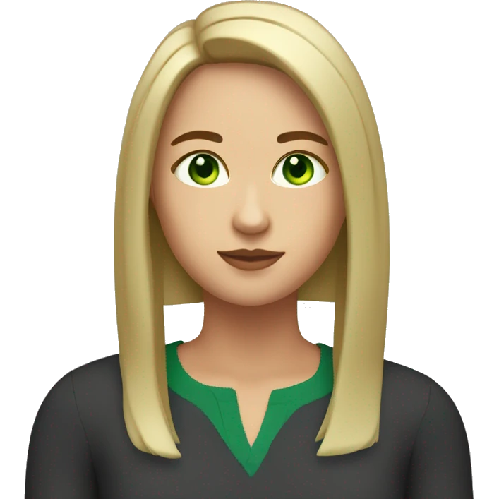 Make me a woman with short shoulder length straight hair and green eyes and a little bit chubby emoji