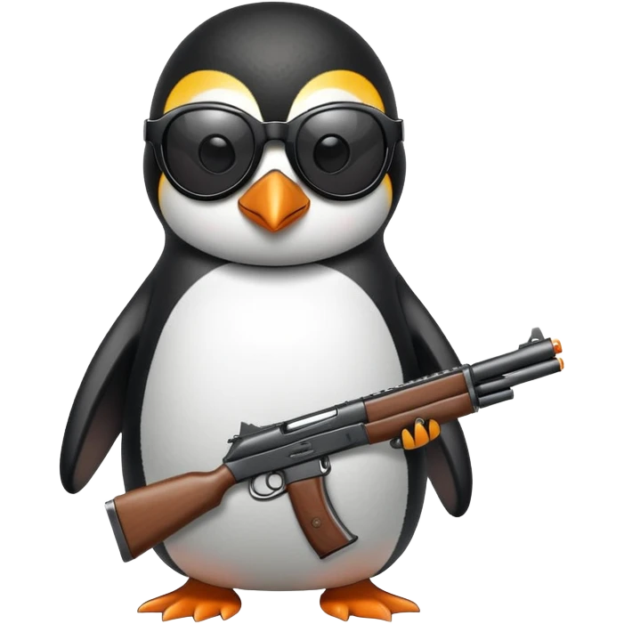 Penguin with sunglasses and gun shooting bullets emoji