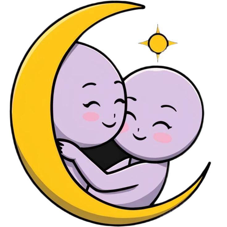 sun and moon cuddling tenderly, loving celestial bodies emoji