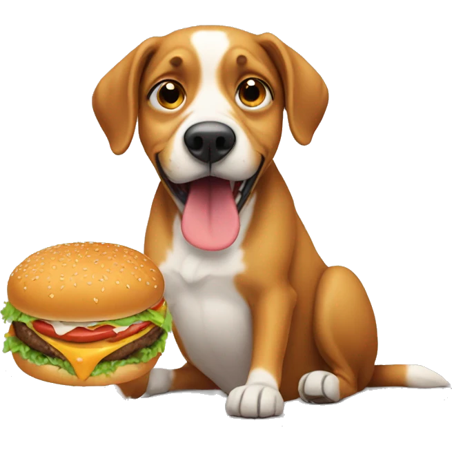 anxious dog eating a burger and crying  emoji