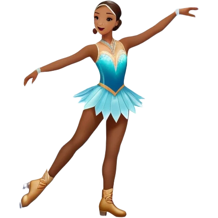 An icon of a theatrical ice show with close-up costumed figure skater performing a dramatic scene on a glowing ice stage. Spotlights, colorful scenery, and a cheering audience in a grand arena convey the magic and artistry of the ice performance. Transparent background included. emoji