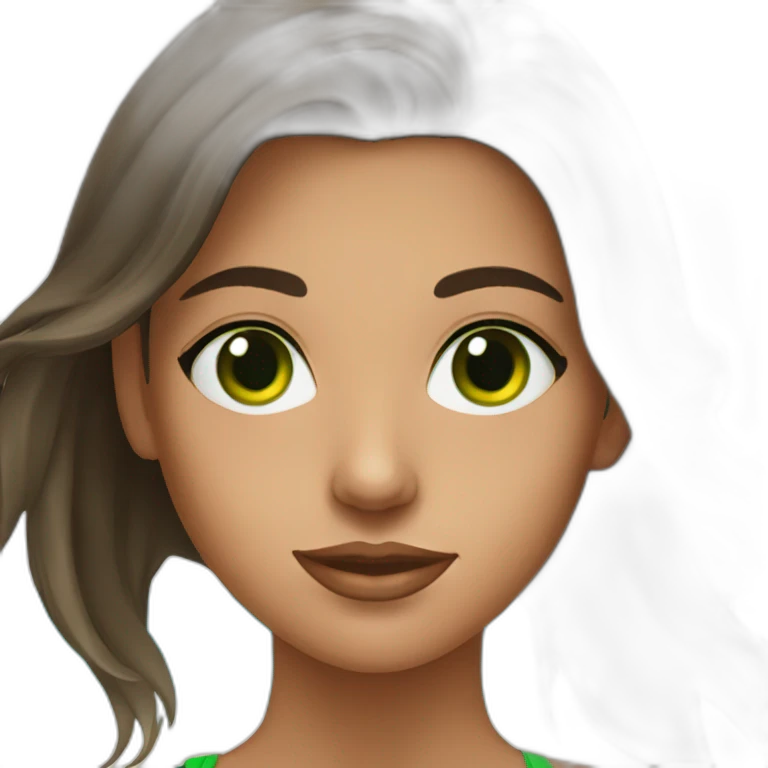 young brunette woman with green eyes on the beach emoji
