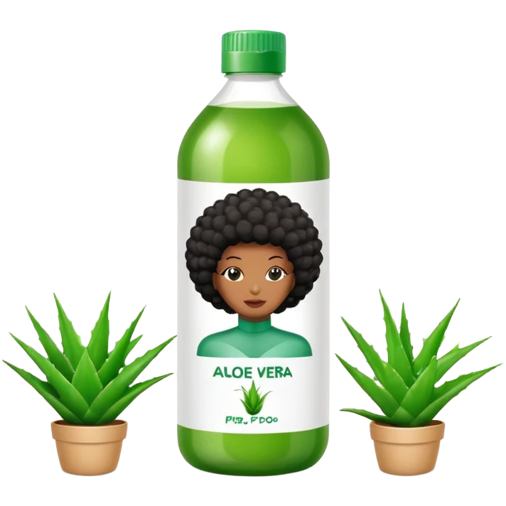 Bottle of Aloe Vera Pre-Poo. The label on the bottle should have a picture of a black woman with afro. emoji