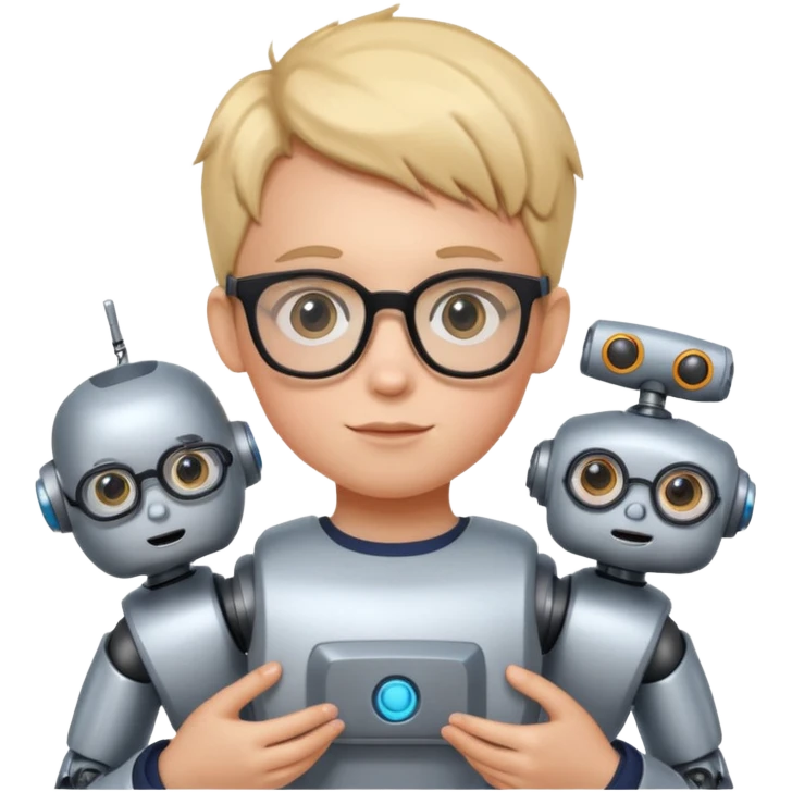 kid with glasses → holding a toy robot emoji