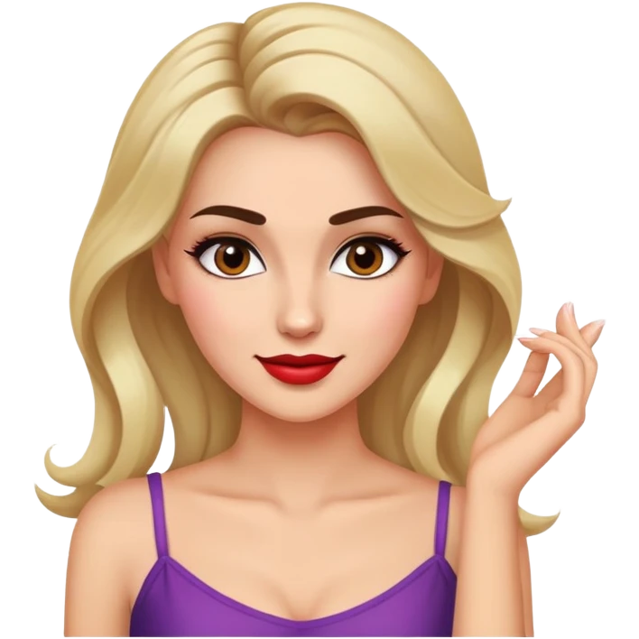 flirty smirk face glancing down with makeup and hand running through hair emoji