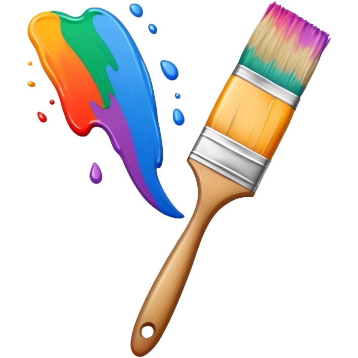 A flat-style illustration of a paintbrush with a colorful stroke trailing behind it. emoji
