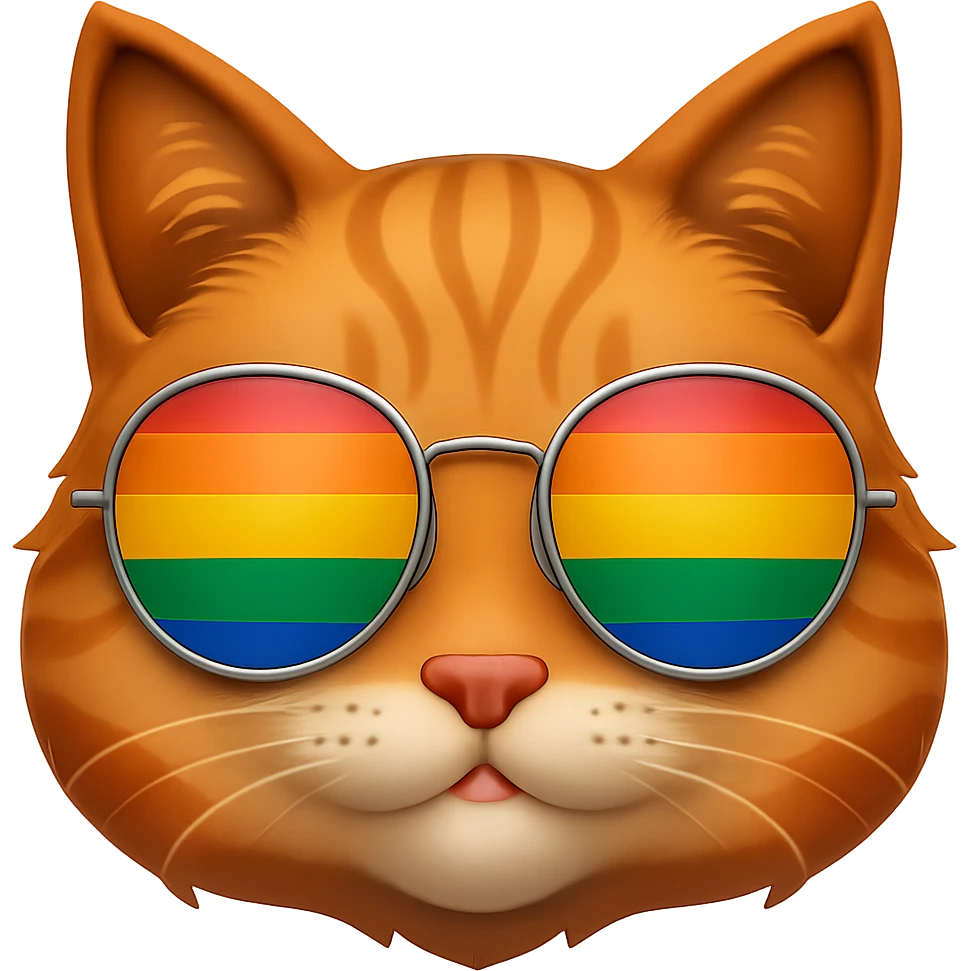 Make the sunglasses rainbow colored, keep the cat and style the same, with no background. The original style is preserved as much as possible. emoji