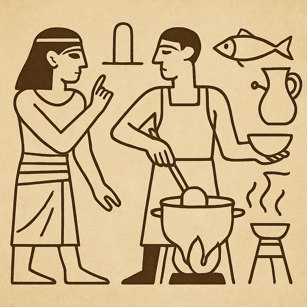 cooking lesson in hieroglyphs style emoji