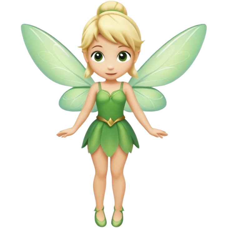 minimal Tinkerbell fairy with green dress and blonde hair, tiny wings, extremely simple emoji