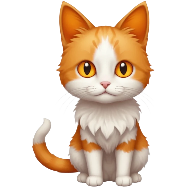 full body of tiny + skinny ginger and white cat with deep orange eyes emoji