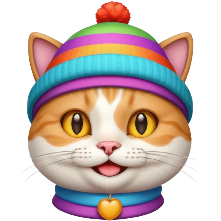 smiling cat in a colorful hat emoji