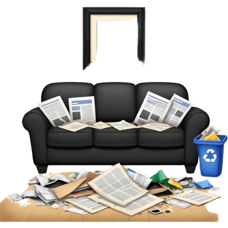 dirty living room with papers and trash emoji