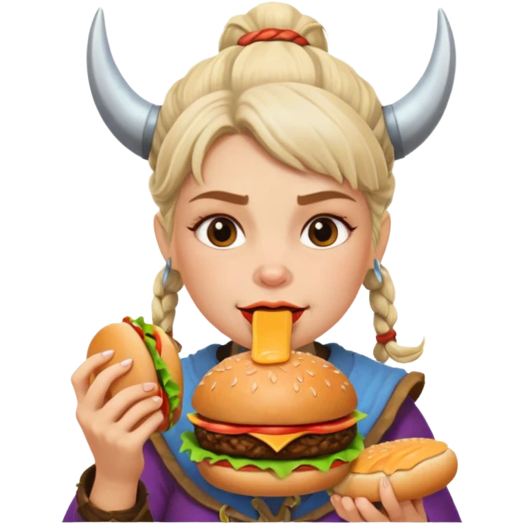 old girl viking eating burger emoji