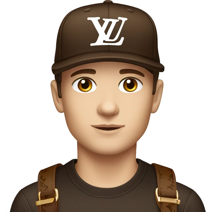 White handsome boy dark hair Louis Vuitton cap brown colour  emoji