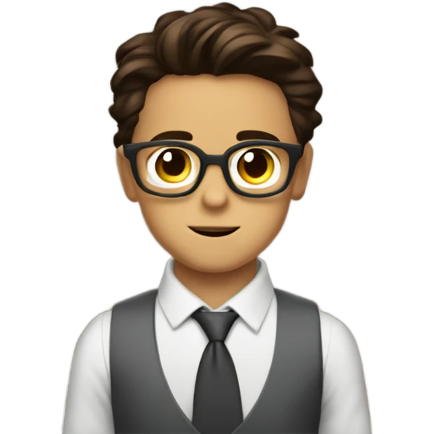 niño de 14 años con lentes cuadrados de tony stark y pelo café emoji