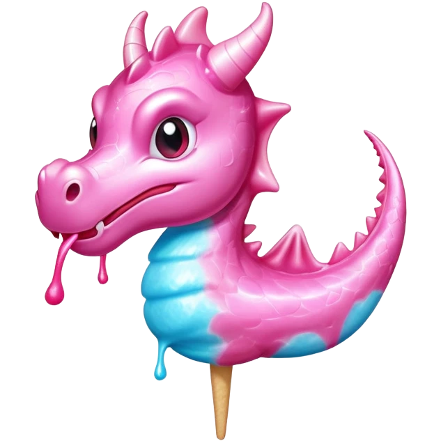 Dragon-shaped cotton candy with glossy, wet-looking sugar and reflective shine emoji