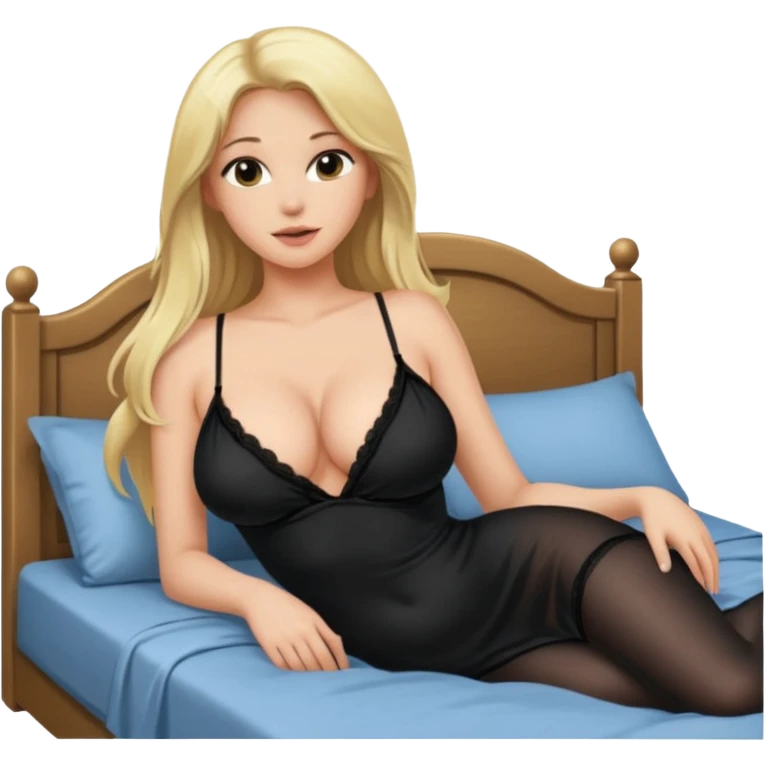 Sexy blond female. Big boobs. Long hair. Black sexy neighties. Sexy pose on bed emoji