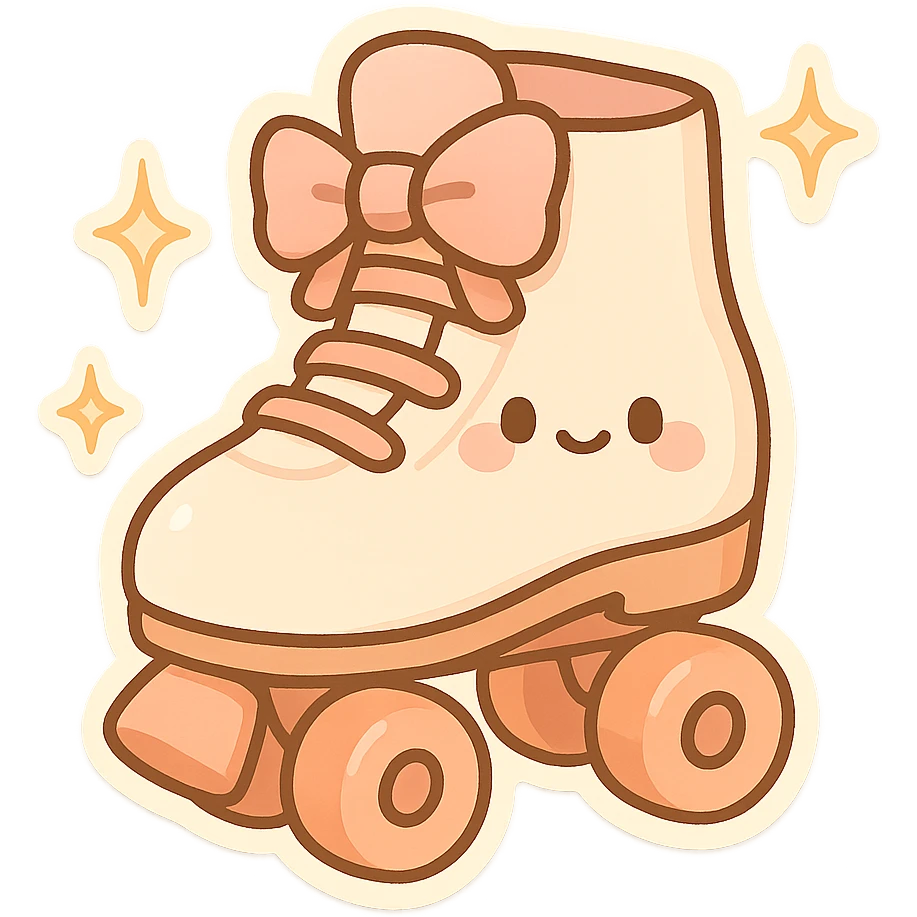 chibi sticker-style roller skate with sparkles, cute and exaggerated emoji