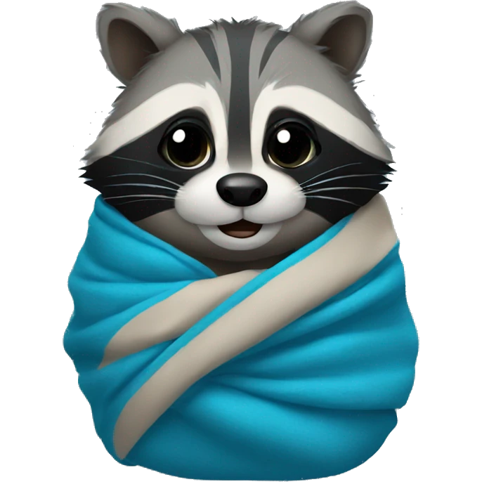 Raccoon wrapped in blue blanket emoji