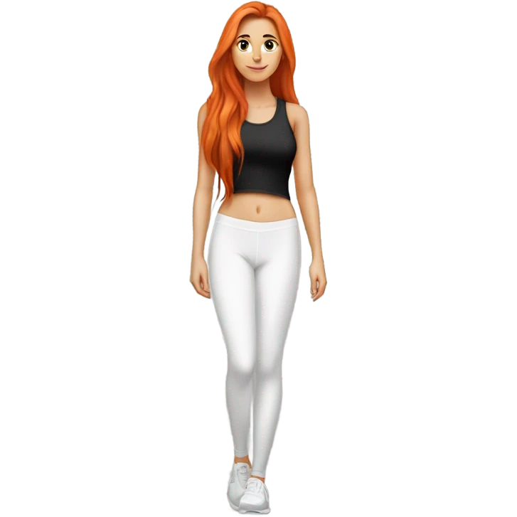 beautiful fair skin red orange long hair white girl cardio black leggings black top beautiful girly full body workout walking emoji