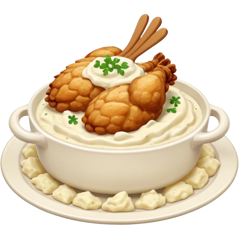 chicken chunks with alfredo sauce and mashed potatoes on the side emoji