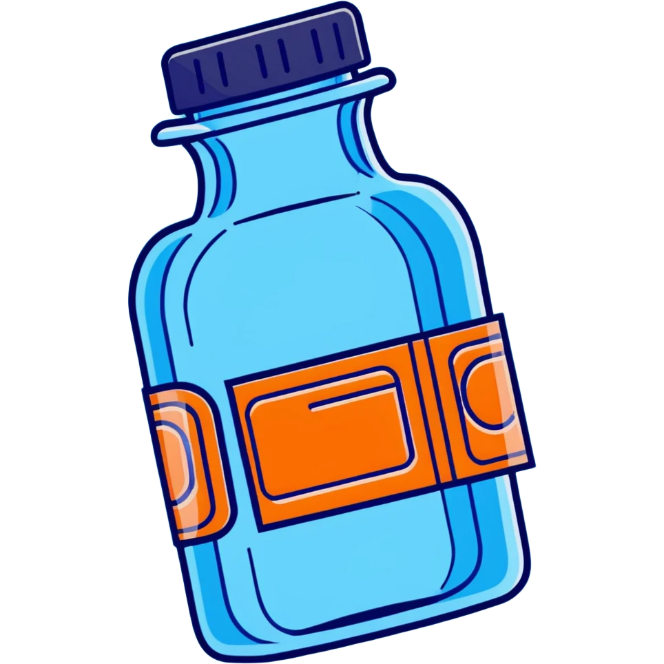 blue ticket inside a bottle with bold outlines and playful look emoji