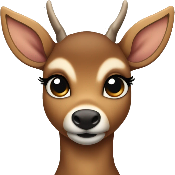 dark brown fawn deer standing up with black eyes and lashes emoji