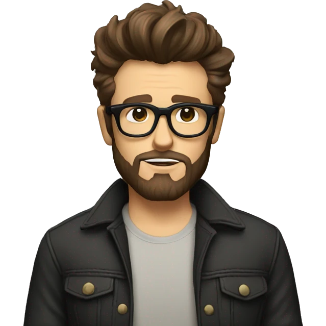 James dean but with dark brown hair und beard cool outfit and glasses emoji