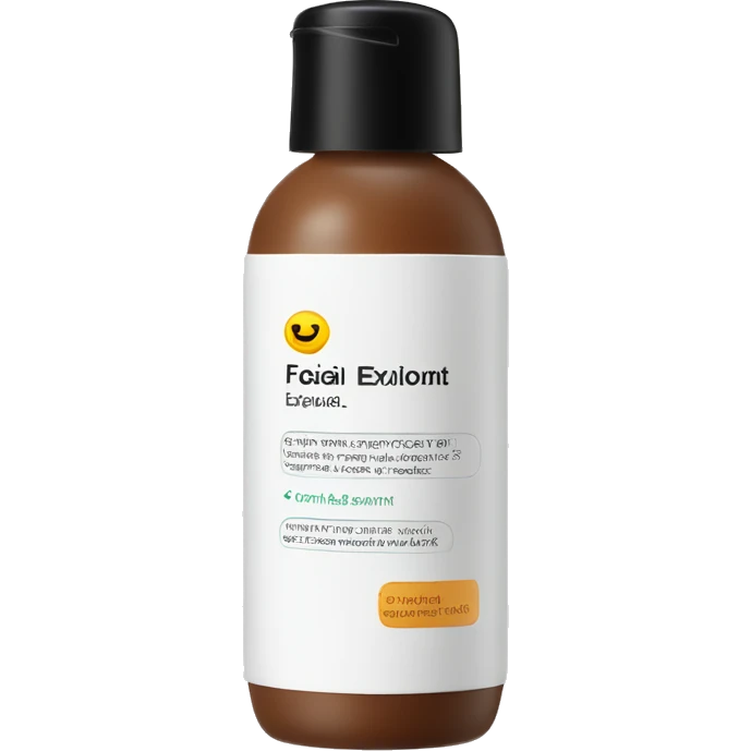 facial exfoliant bottle with label emoji