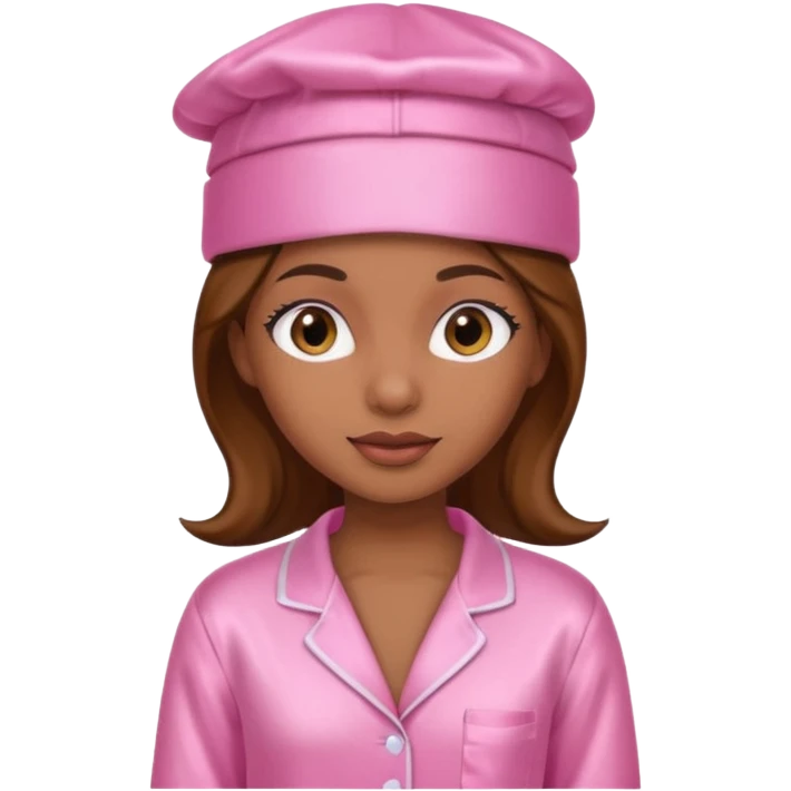 a brown skin girl with a pink satin cap and pajamas emoji