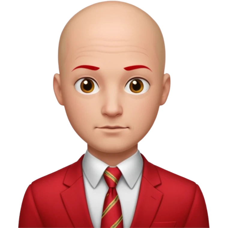 man Bald with red necktie, red dress, tattoos on face, square face. emoji
