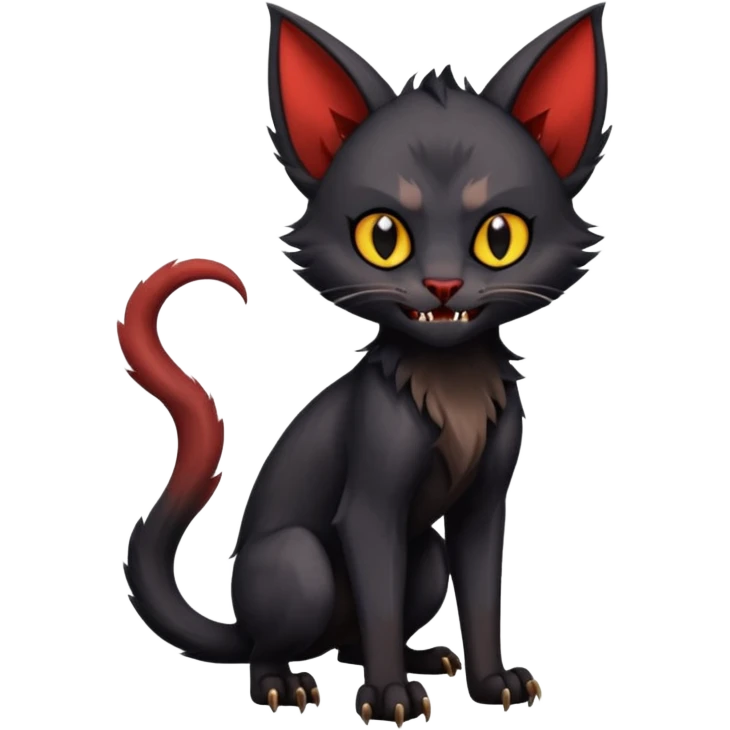 Dark Vampiric Black Lykoi-Caracal-Bat-Litten-Torracat-Noibat-Hybrid (Full body) emoji