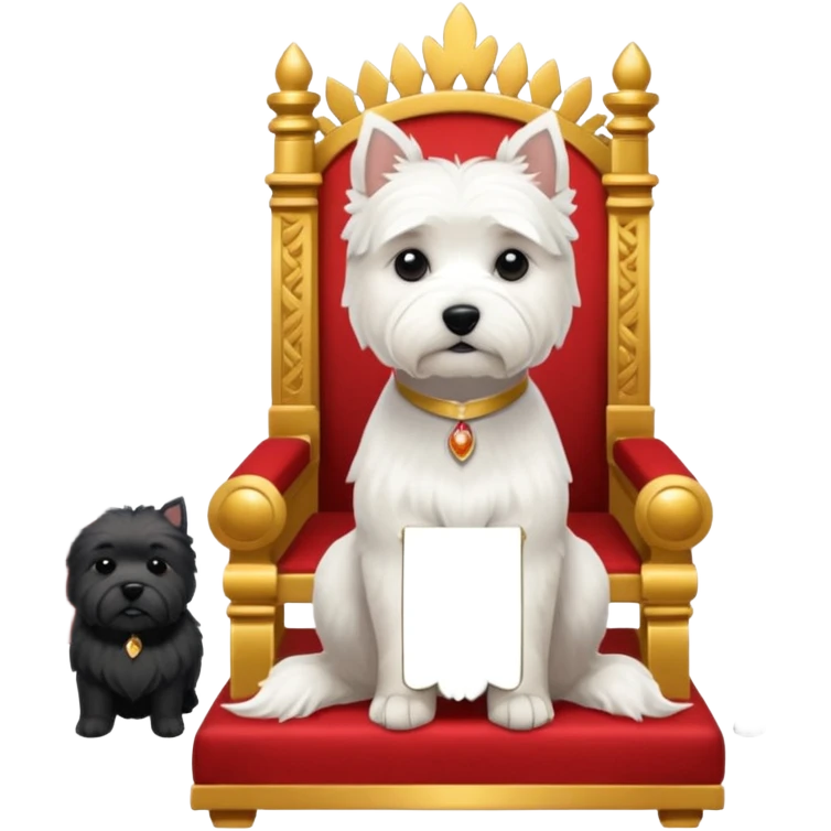 a west highland terrier sitting on a throne with people bowing at his feet  emoji