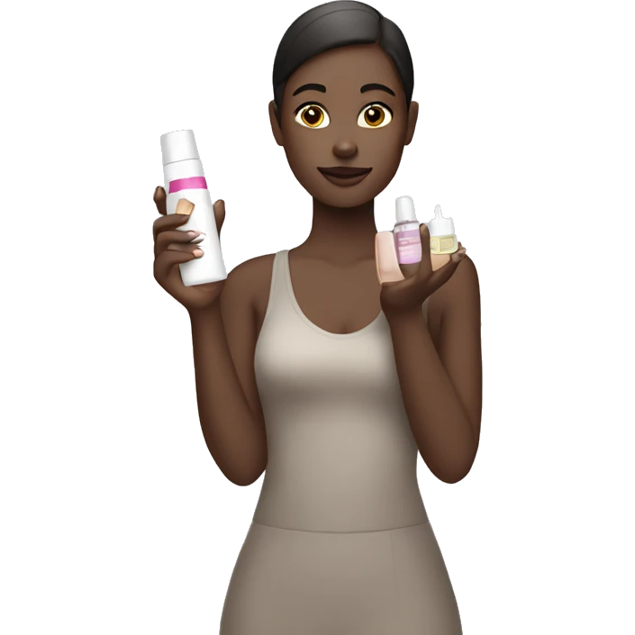 one white girl holding cosmetics in her hands emoji
