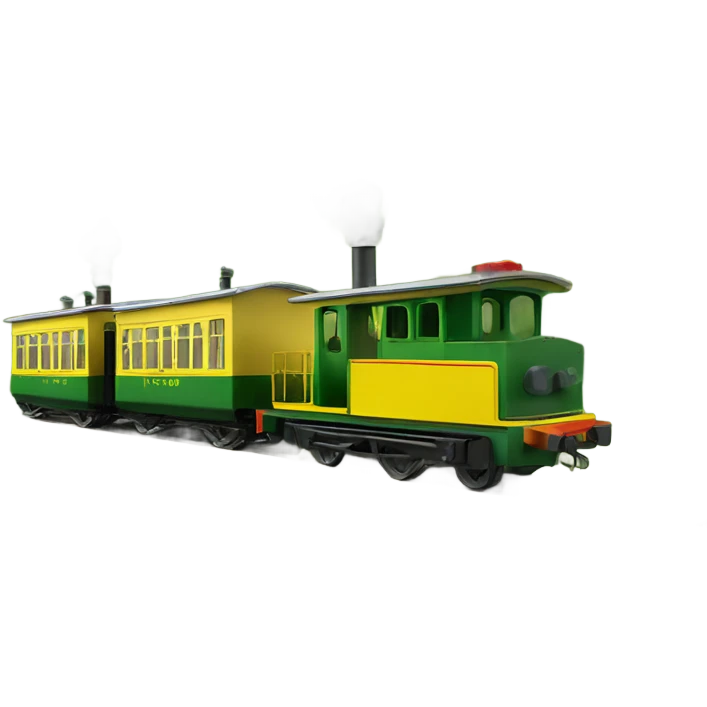 a little yellow and green narrow-gauge railway and a locomotive emoji