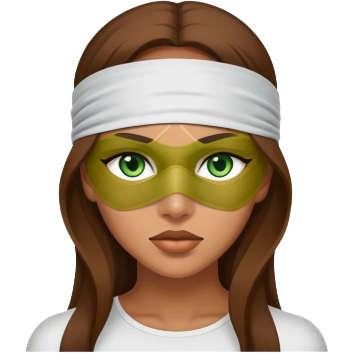 Greeneyed Woman with Long Brown hair completely blindfolded emoji