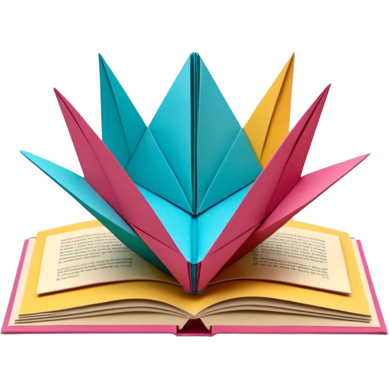 3D render of Pop-Up Book entirely of folded origami paper, sharp creases, cardboard texture, matte finish, visible paper grain, craft aesthetic, emoji