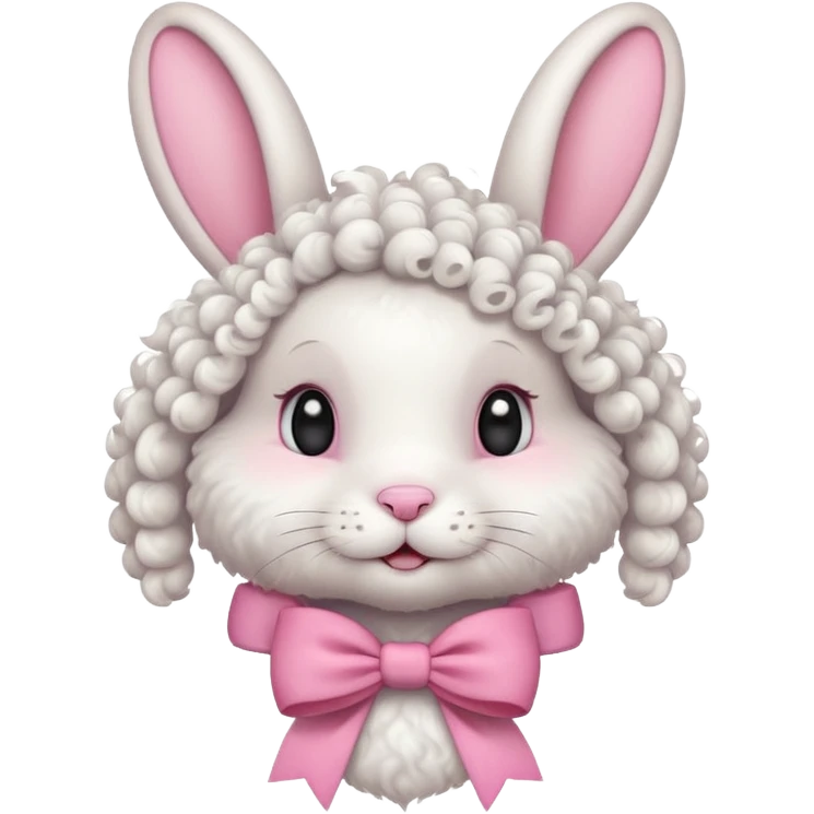 curly white bunny with pink bow on head emoji