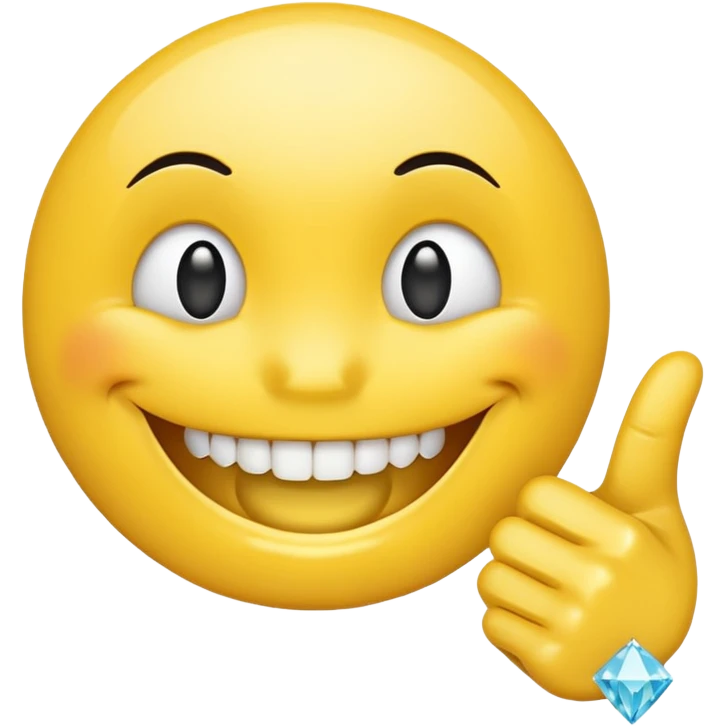 Smiley face emoji with diamond grillz also with finger pointing at the grillz emoji