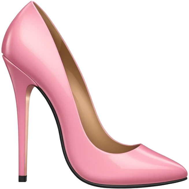 A 3D cartoon rose-pink high heel shoe with glossy finish and slim heel, elegant and feminine, isolated on plain background, Memoji-style. emoji