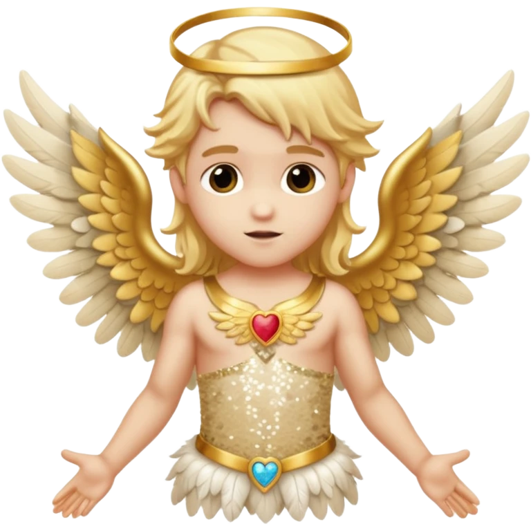 Cupid, God of Love from Gods and Goddesses with long golden blonde hair, cream sequin outfit emoji