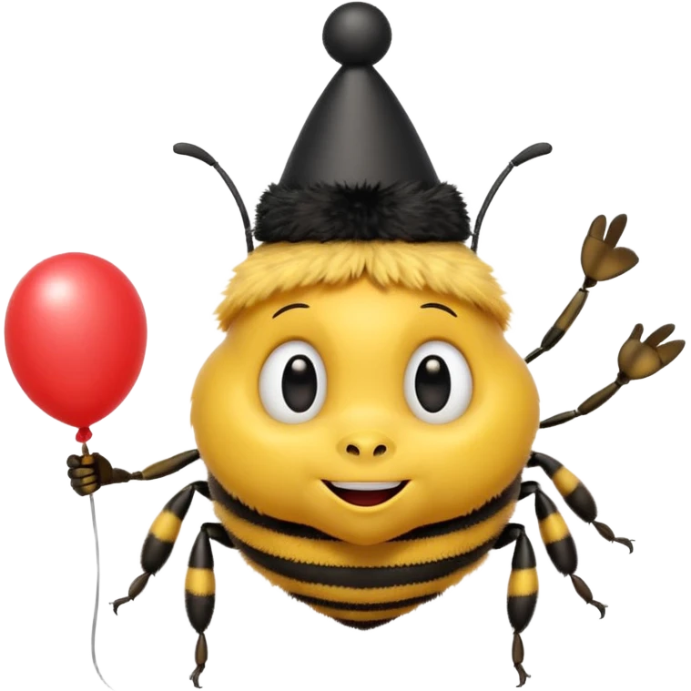 Bees with Birthday Hat, Excited bee carrying balloon emoji