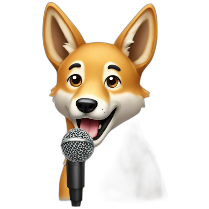 A dingo singing with a microphone emoji