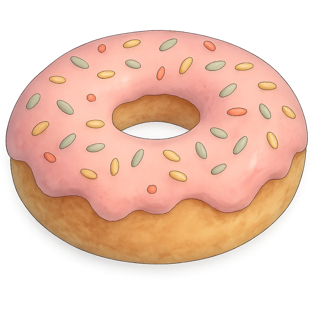 A donut with sprinkles in Ghibli style, detailed, with soft blue colors, no background. emoji