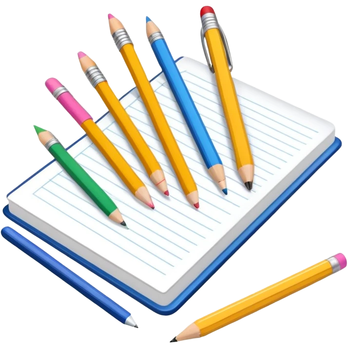 School stationery set with pencils, notebooks, ruler, and eraser emoji