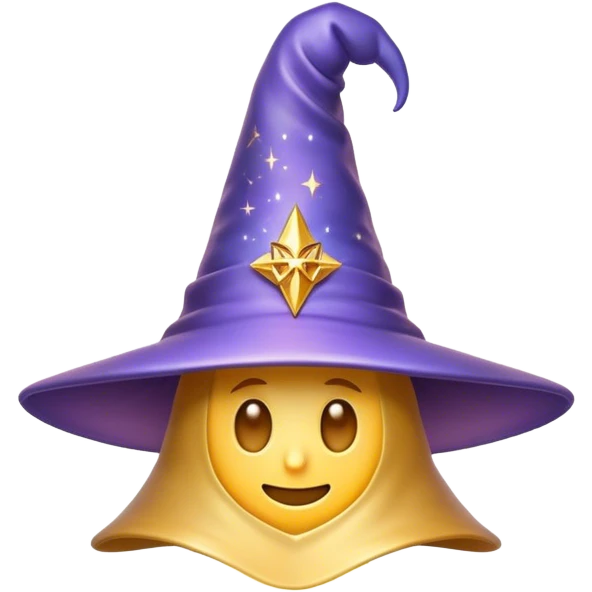 Clash of Clans aesthetic: Cinematic Playful Wizard's Hat Emoji, rendered in a 3D vector-style similar to standard emojis with minimal shading and bold, simplified shapes. A compact, isometric pointy hat with a wide brim adorned with mystical symbols and subtle enchanted shimmer, softly glowing with a magical whimsical charm. Simplified yet unmistakably iconic, highly detailed and consistent, glowing with a soft radiant glow and high shine. Stylized with a touch of classic sorcery and a soft glowing outline, capturing the essence of a legendary wizard’s hat with a friendly, playful manner! emoji