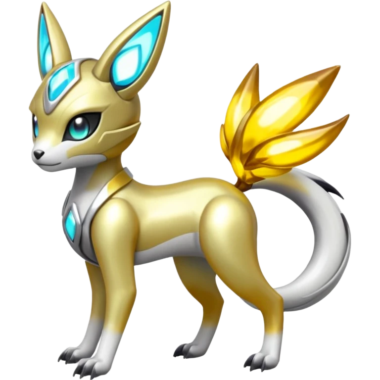 Glowing futuristic cyber-Meloetta-Renamon-Protogen-Palkia-hybrid-fusion-Fakémon-creature, full body emoji