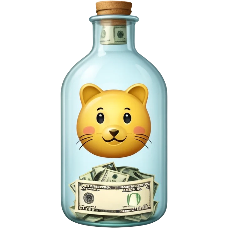 a big bottle glass labeled "savings" that contains dollars inside emoji