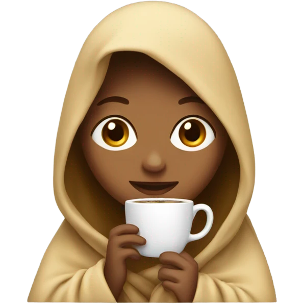 Girl with blanket on head and a cup of coffee emoji