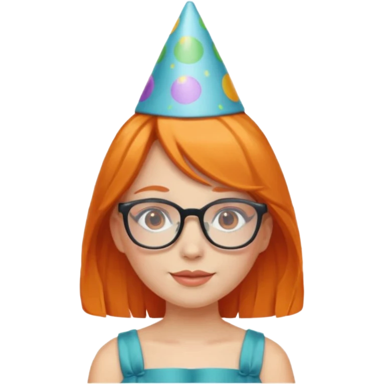 party hatted orange haired girl glasses wearing dress emoji